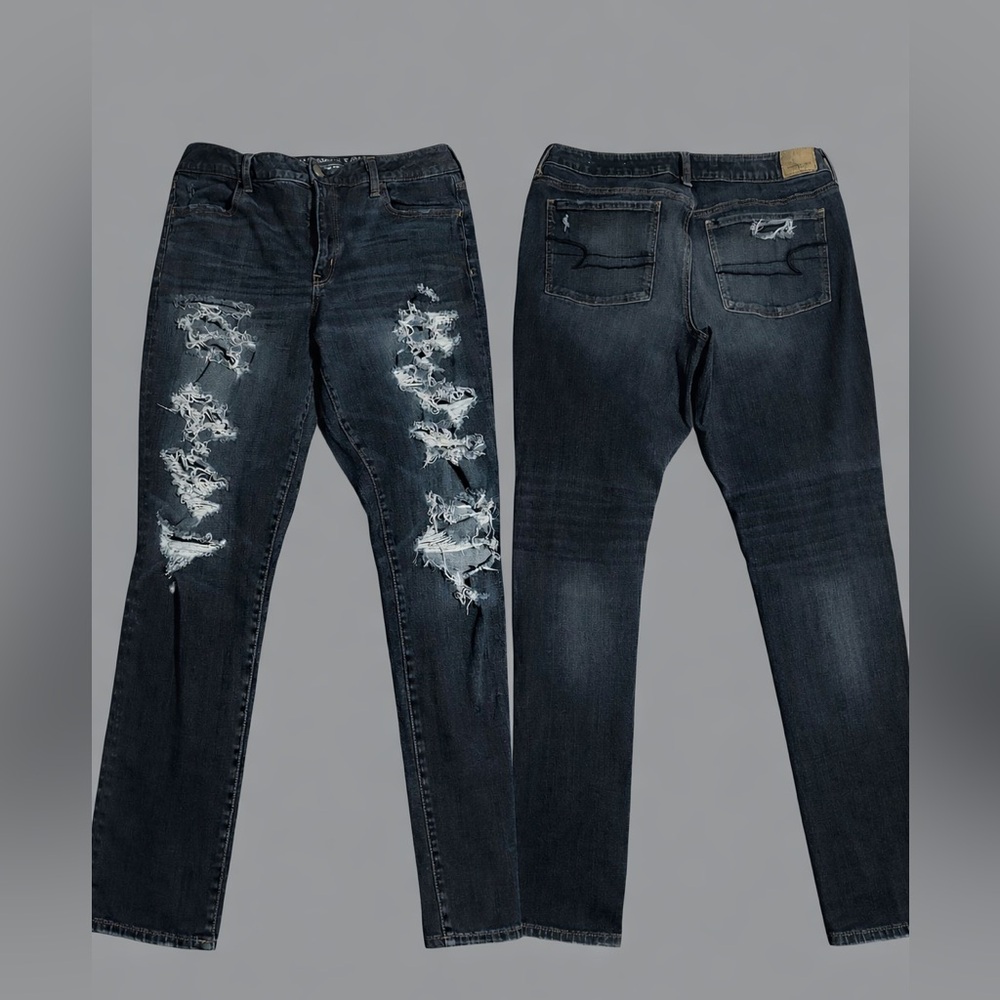 American Eagle Outfitters super Stretch X Dark Blue Distressed Jeans